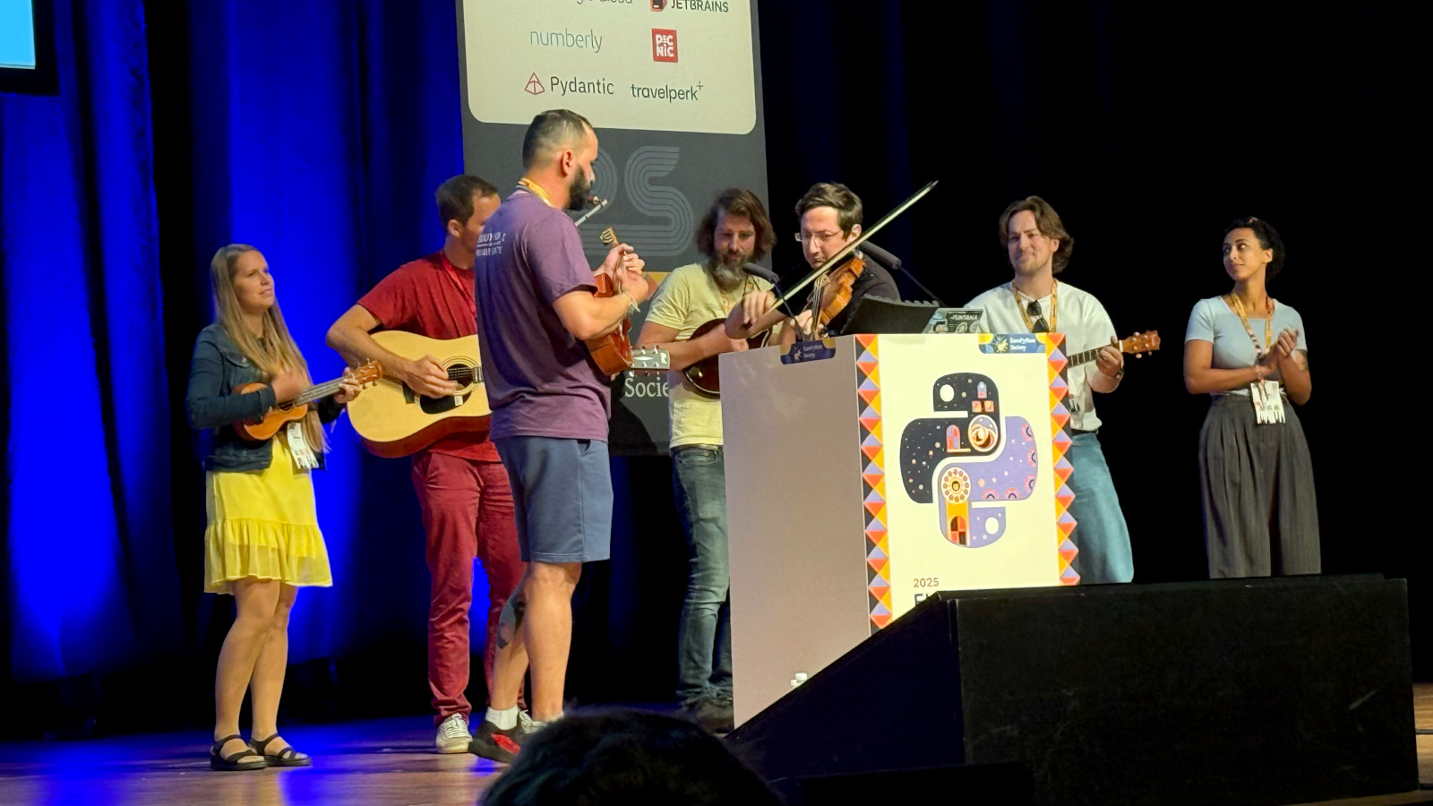 a flash mob of musicians playing the language anthem
